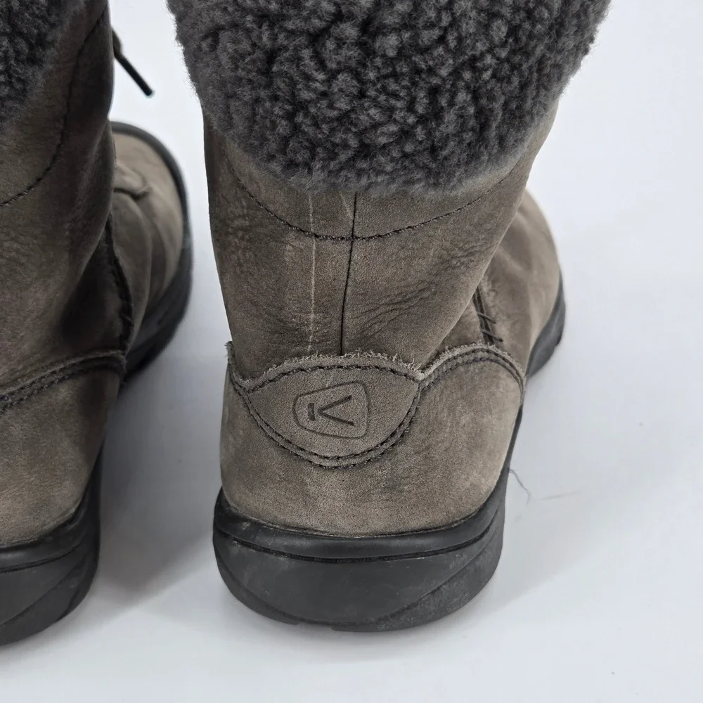 Keen Presidio Black Olive Leather Shearling Winter Hiking Bumper Boot Women Sz 6